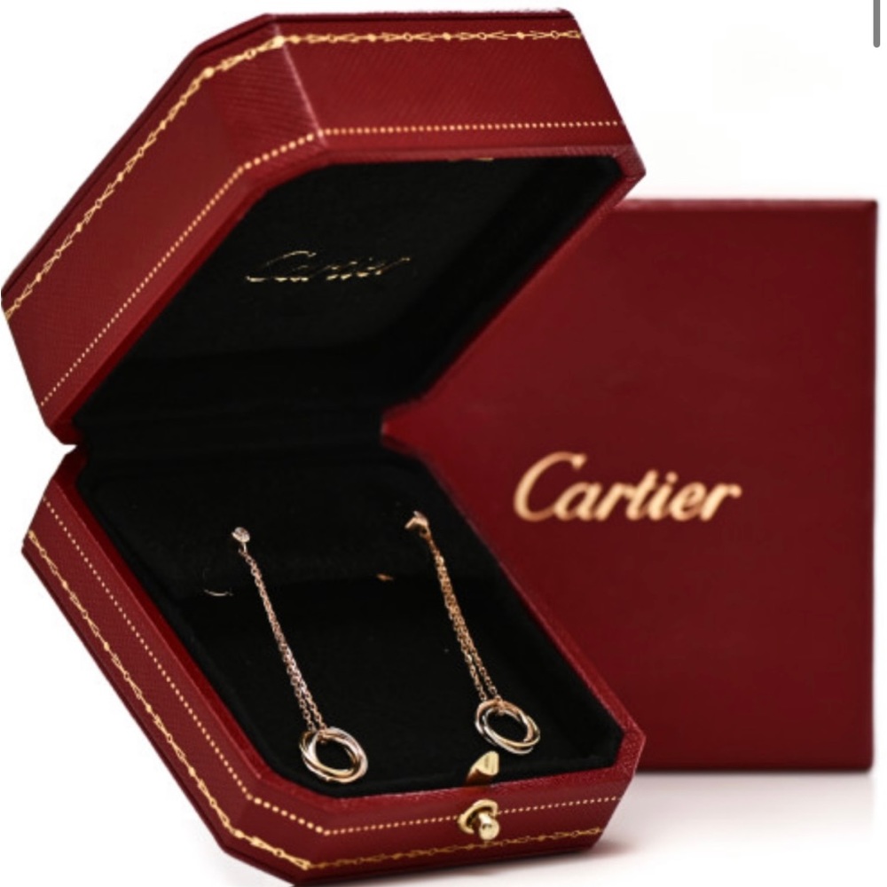 18K Pink Yellow White Gold Diamond Small Trinity Drop Cartier Earrings
